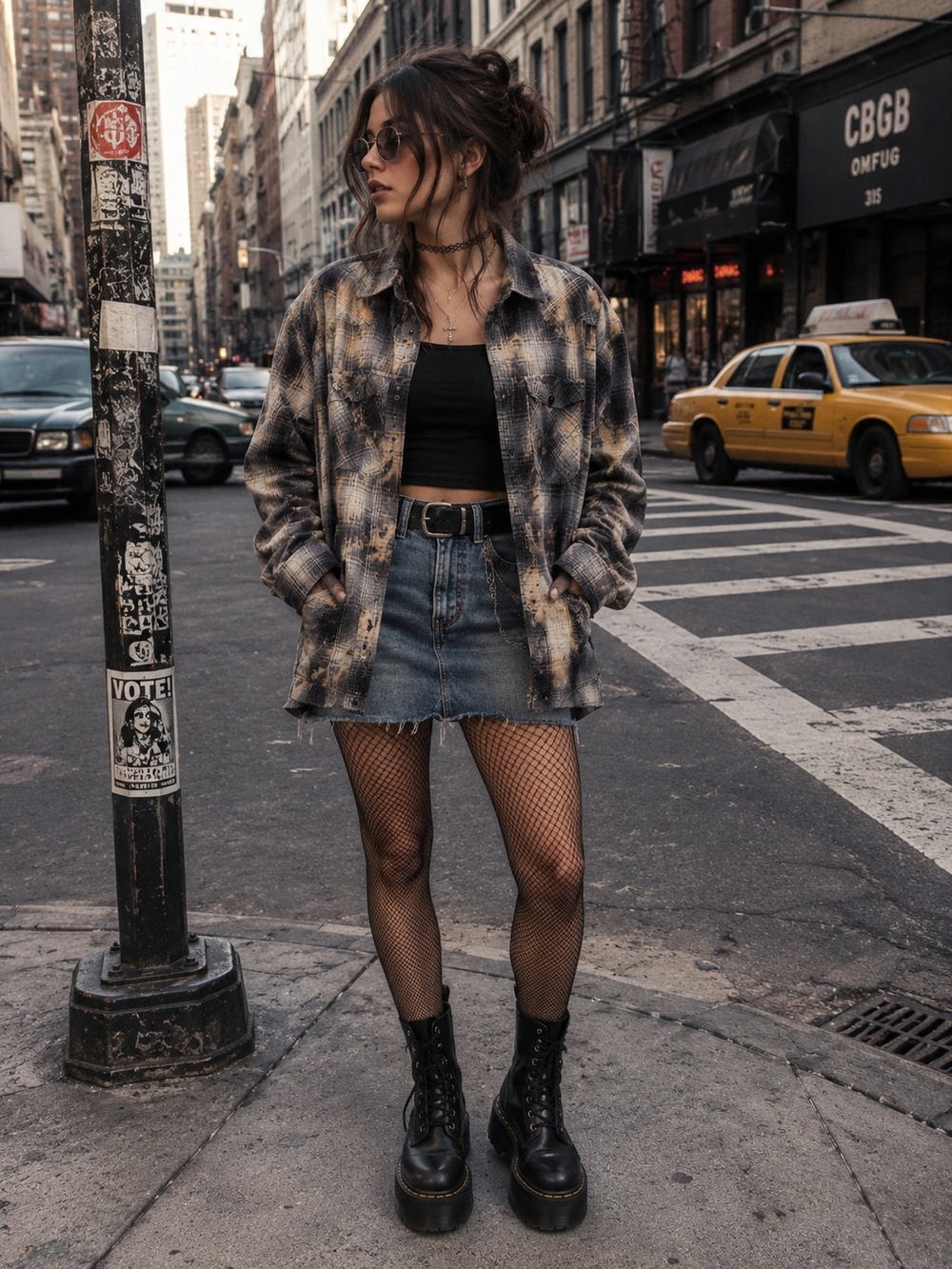 Black Jack Distressed Bleached Flannel Shacket Grunge 90s Plaid Jacket M Womens